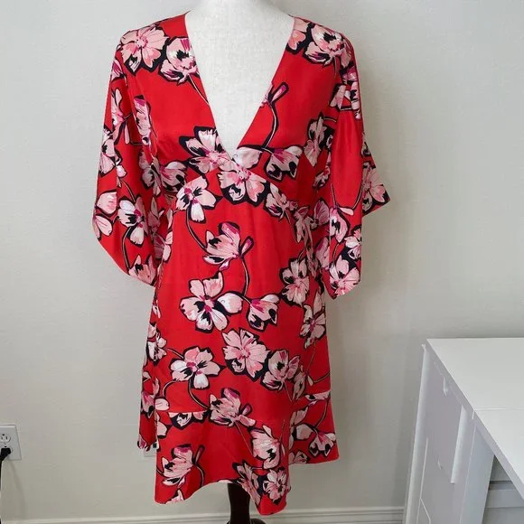 Lewit Silk Floral Deep V Midi Dress - Picture 1 of 14